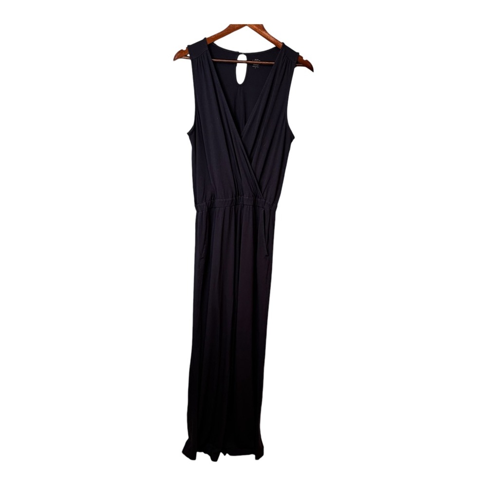LOFT Beach Navy Blue Sleeveless Wrap Front Jumpsuit Pockets Size Small - Picture 2 of 12